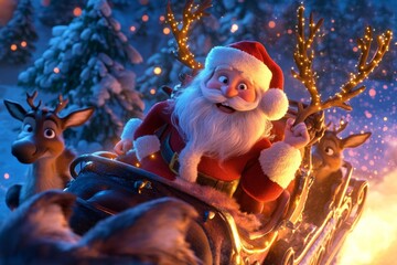 Santa Claus travels with reindeers