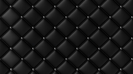 luxurious, tufted black leather texture, quilted into diamond-shaped sections adorned by an embellishment, for high-end branding or luxury-themed designs, with an elegant and premium quality