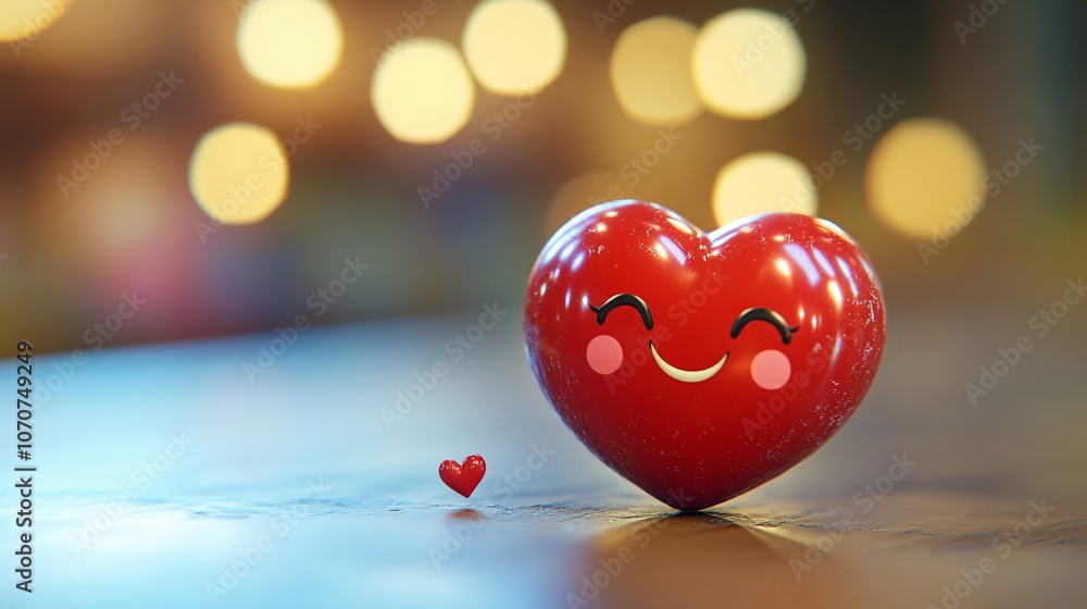 Poster a cheerful red heart with a smiling face sits next to a smaller heart, creating a warm and affection