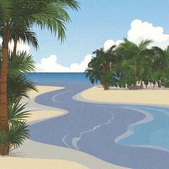 Fototapeta premium beautiful beach with trees and palm leaves