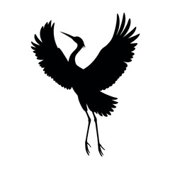Obraz premium a black silhouette of a crane in flight isolated white background