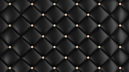 Fototapeta premium luxurious, tufted black leather texture, quilted into diamond-shaped sections adorned by an embellishment, for high-end branding or luxury-themed designs, with an elegant and premium quality