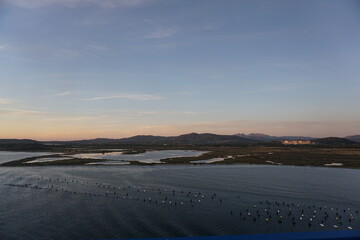 sunrise from a boat in the Olbia port in Sardinia during a summer vacation 