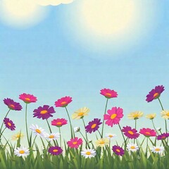 Fototapeta premium illustration of a beautiful summer landscape with a meadow