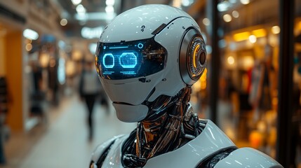 Fototapeta premium Hologram-based AI agents assist customers in a modern retail department during busy hours