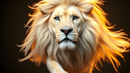 Majestic White Lion Staring Intently Beautiful Eyes Captivating Mane Powerful Presence Wild Animal