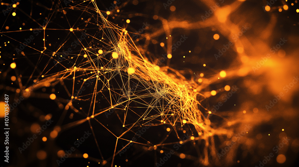 Wall mural abstract background texture of orange-gold spider web or net , a tangled distribution of threads.