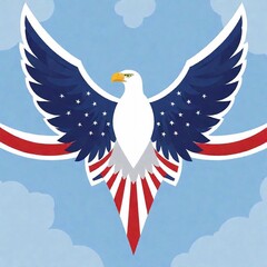 "An American flag in vector form, with a majestic eagle soaring across the front, adding a bold patriotic element to the flag's vibrant red, white, and blue."