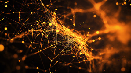 Abstract background texture of Orange-gold spider web or net , A tangled distribution of threads.
