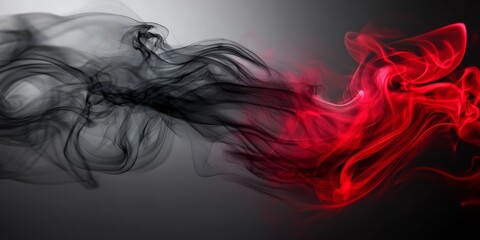 Fototapeta premium Generative AI brings to life the striking contrast of gray and red smoke.