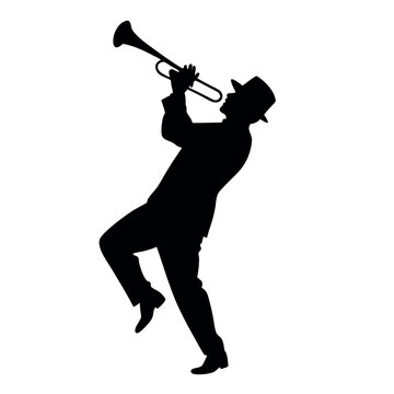 recommend clip art: a man playing the trumpet vector silhouette isolated white background