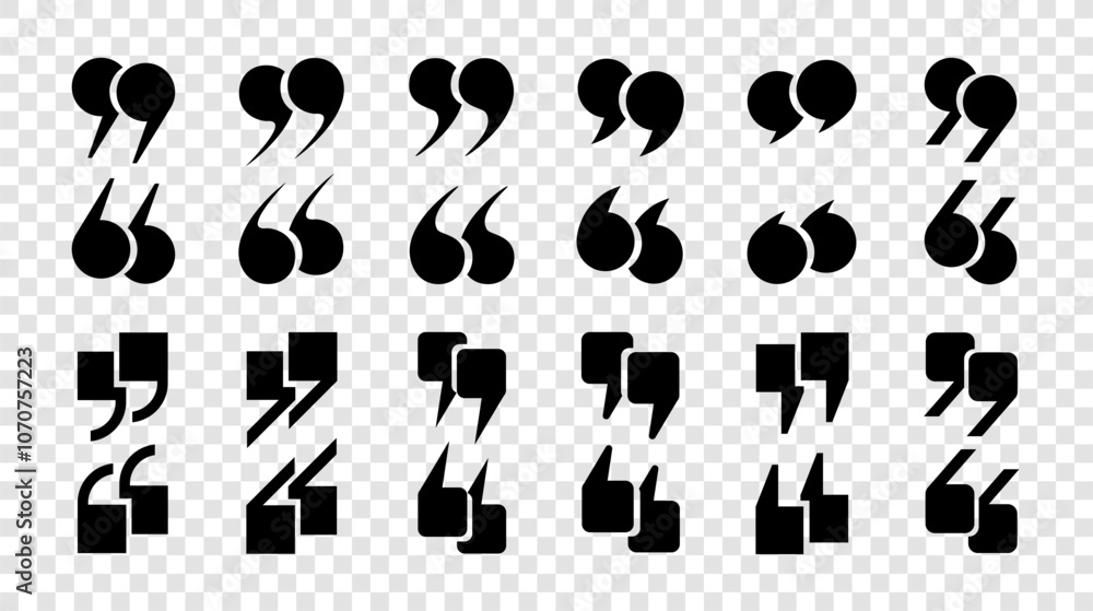 Fototapete a large set of black and red quotation mark icons, commas on a transparent background. flat comma ch