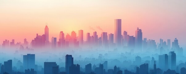 Fototapeta premium City covered in smog, polluted air, flat design illustration