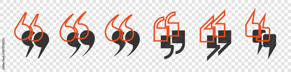 Fototapete a set of black and red quotation mark icons, commas on a transparent background. flat comma characte