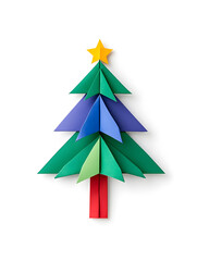 Fototapeta premium Origami paper Christmas fir tree isolated on white background isolated on white