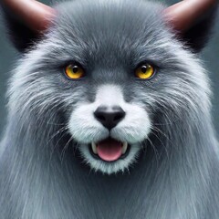 Obraz premium Extreme macro portrait fluffy monster, illustration