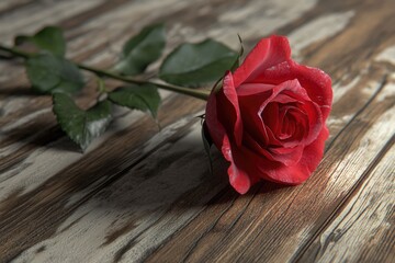 Red Rose in Vase on Old Wooden Background: Romantic and Rustic Floral Decor