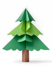 Obraz premium Origami paper Christmas fir tree isolated on white background isolated on white