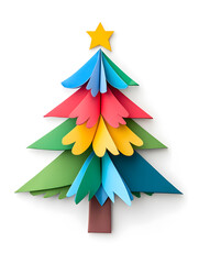 Origami paper Christmas fir tree isolated on white background isolated on white