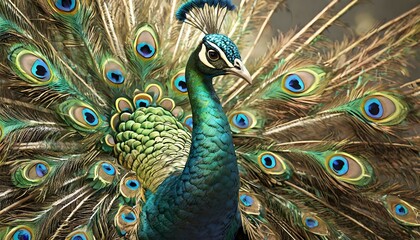 Fototapeta premium A peacock opened its wings and looking beautiful 