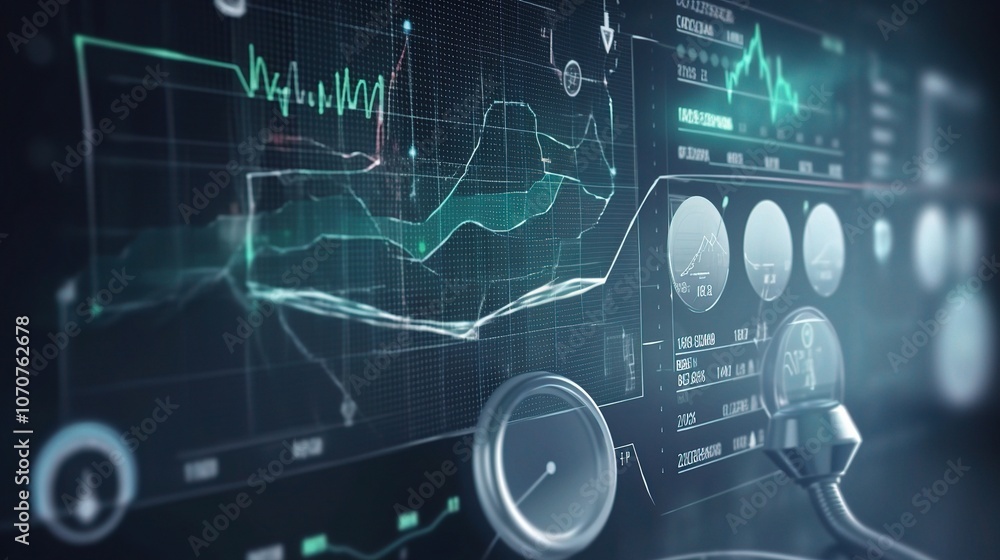 Poster digital data visualization with graphs and metrics