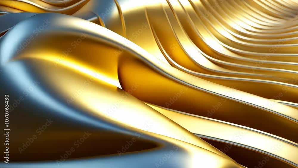 Poster a close-up of a shiny golden metallic surface with wavy, abstract patterns