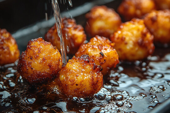 a Bahian acaraj fritter being fried.