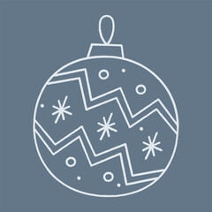 Doodle Christmas ball with zigzag pattern, circles and snowflakes. Color clipart illustration.