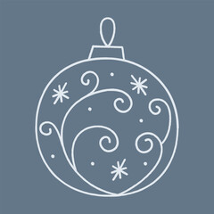 Doodle Christmas ball with abstract pattern, circles and snowflakes. Color clipart illustration.
