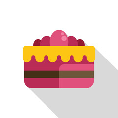 Square piece of layered cake with pink icing, raspberries and yellow cream on top, creating a sweet and tempting treat