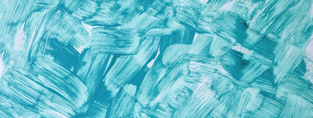 Abstract art background light blue and white colors. Watercolor painting on canvas with turquoise strokes and splash.