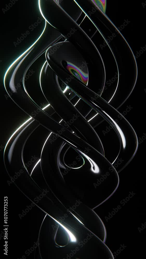 Aufkleber abstract 3d vertical social media content figure curve trendy metallic liquid shiny chrome gasoline 