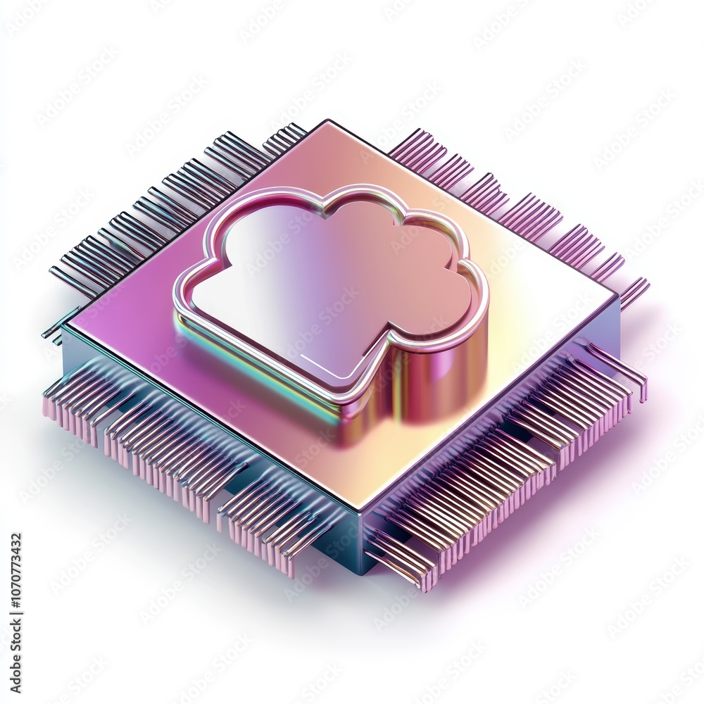 Poster cloud technology icon with ai processor and connected circuits, clean and innovative design for arti