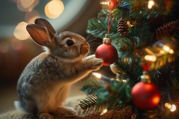 Rabbit are decorating the Christmas tree