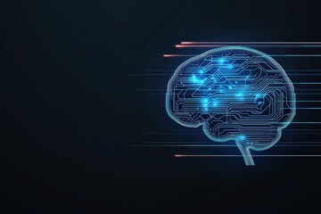 Neon blue digital brain with circuitry background, artificial intelligence, futuristic tech, neural network visualization
