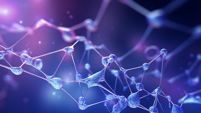  Abstract Background with Molecular Structures in Blue and Purple for Scientific Presentations