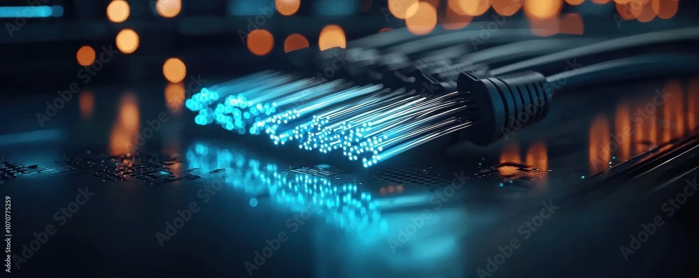 Poster exploring high-speed fiber optics in dark server room infrastructure for enhanced internet standards