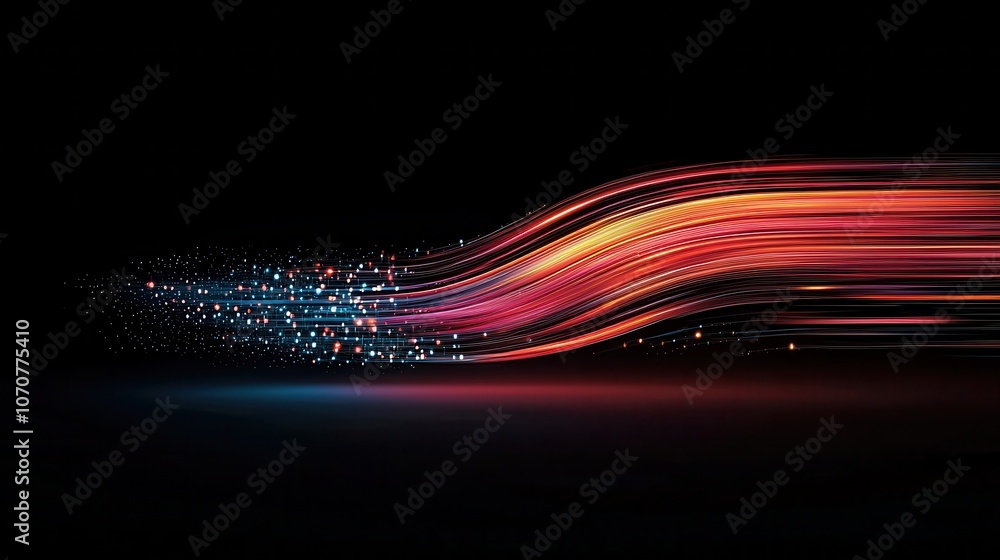 Poster light trails illustrate dynamic data flow and evolutionary standards in internet infrastructure tren