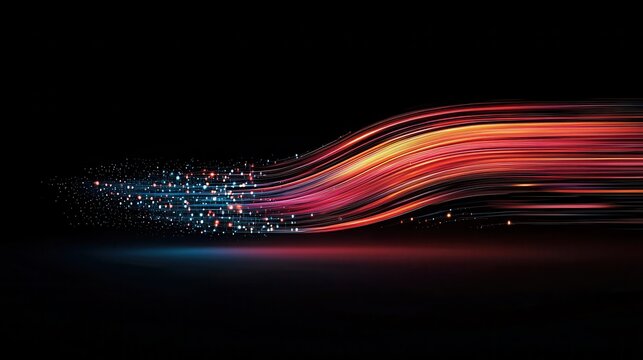 Light trails illustrate dynamic data flow and evolutionary standards in internet infrastructure trends