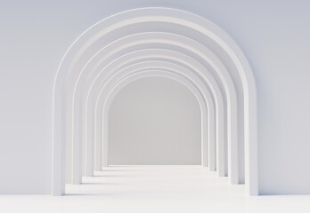 White empty room corridor with wall lights, 3d rendering.