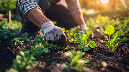 Naklejka premium Farmers Employing Companion Planting in Vibrant Vegetable Gardens to Harness the Synergy of Plants for Effective Garden Ecosystem Management