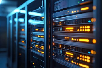 Exploring server racks illuminated by led lights a deep dive into internet infrastructure trends in dark environments