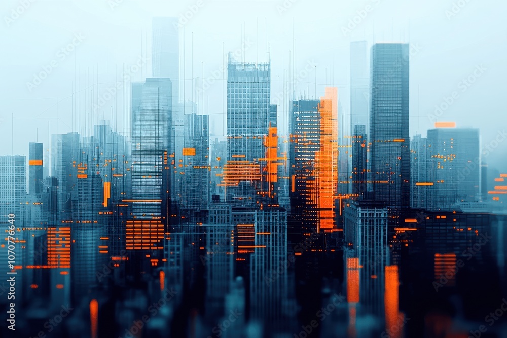 Poster exploring the transformation of urban infrastructure through digital overlay trends in modern archit