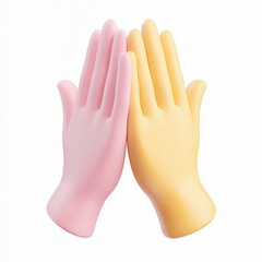 3D high-five gesture with two hands clapping, symbolizing teamwork, celebration, and success, friendly and cheerful design, isolated on white, 3D illustration, isolated on white background
