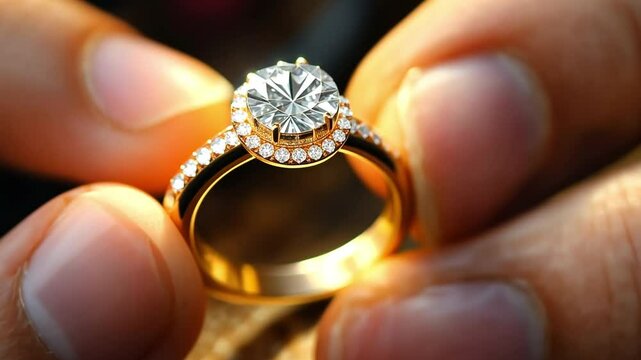 A close-up of a goldsmith's hands as he creates a diamond ring