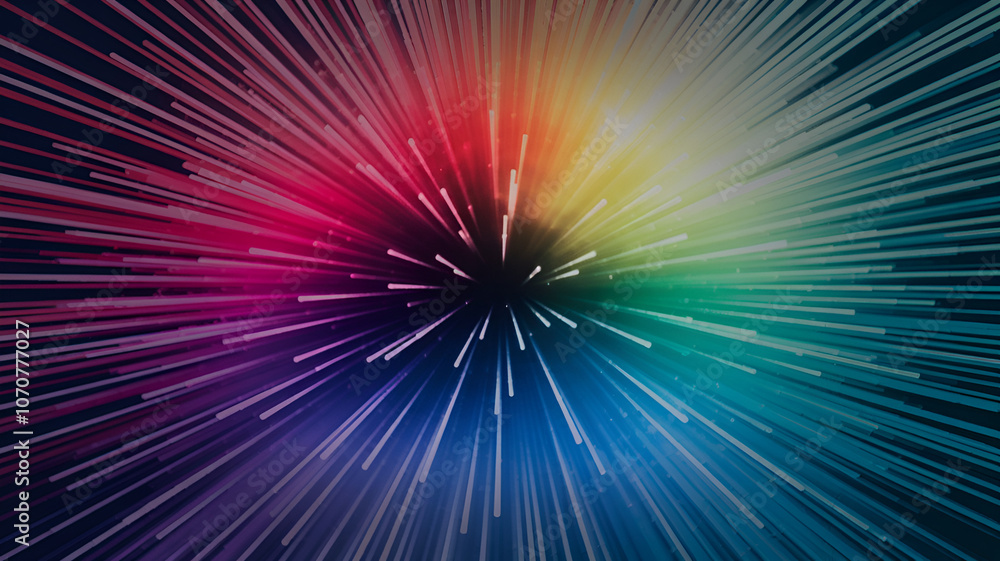 Poster colorful burst of rays radiating from the center, creating a vibrant display of light and energy dur