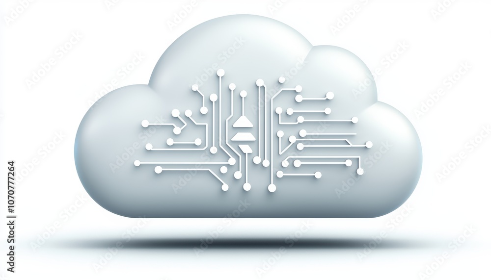 Poster ai processor embedded in a cloud icon with circuit nodes, futuristic and clean design, perfect for t