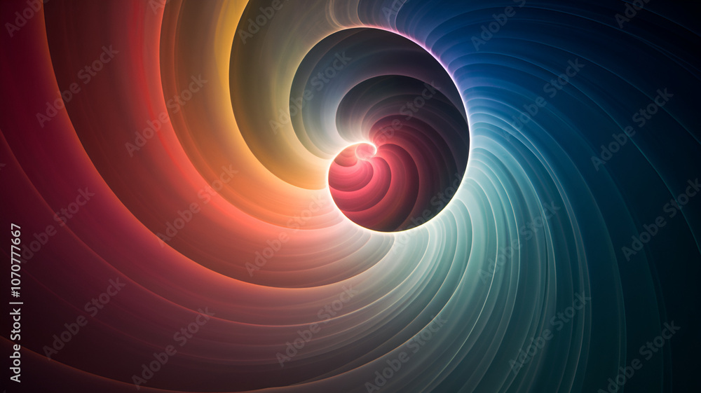 Poster a vibrant spiral design showcasing colorful waves blending seamlessly in a hypnotic swirl with a lum