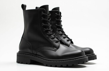 Black female leather rough boots mockup on white background