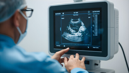 Obraz premium doctor examining ultrasound scan on computer